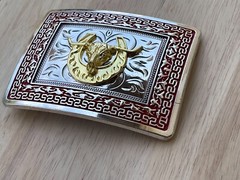 Western Buckle Gold Silver Red Longhorn Bull Cowboy Fit 2 » Hebillas Vaqueras