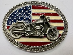 USA American Flag Motorcycle Star Border 2002 EJC Belt Buckle by Legend West