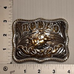 GOLD & SILVER (IN COLOR ONLY) LARGE RODEO WESTERN BULL RIDING Metal Belt Buckle