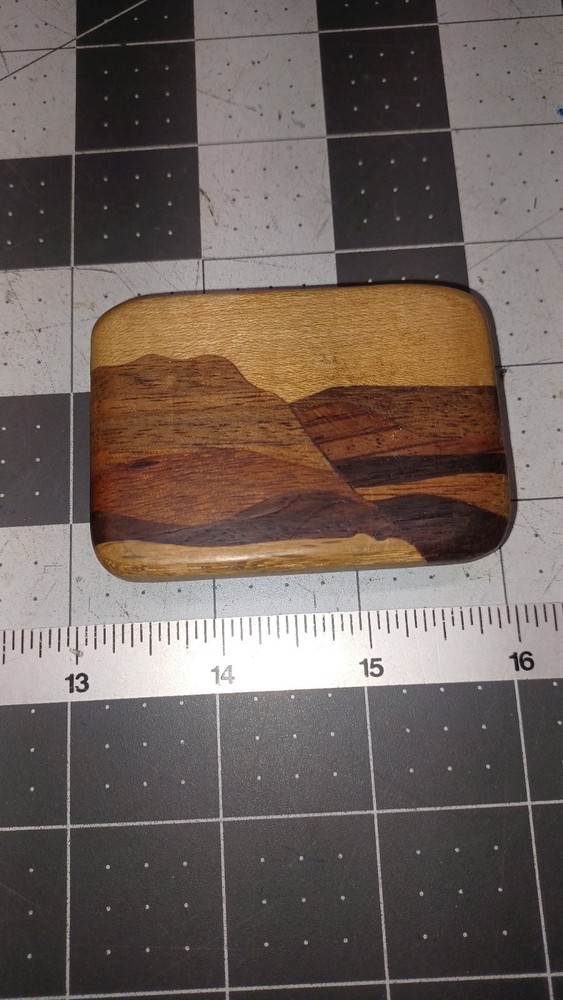Terry L Evans Signed Inlaid Wood & Brass Belt Buckle 78-318 Mountain Lanscape