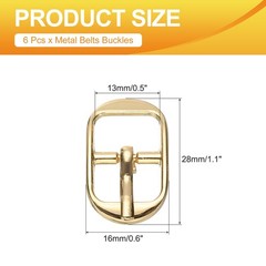 6 Pcs 0.5 Inch Single Prong Buckles Oval Center Bar Buckles, Gold Tone