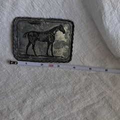Rectangle Western Horse Print , Metal Braided Edge, Silver/Black
