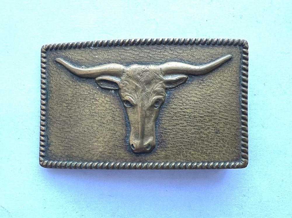 COPPER TONE BULL STEER HEAD BELT BUCKLE WESTERN VINTAGE