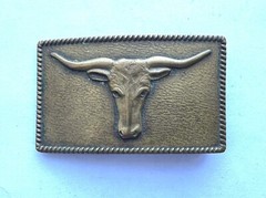 COPPER TONE BULL STEER HEAD BELT BUCKLE WESTERN VINTAGE
