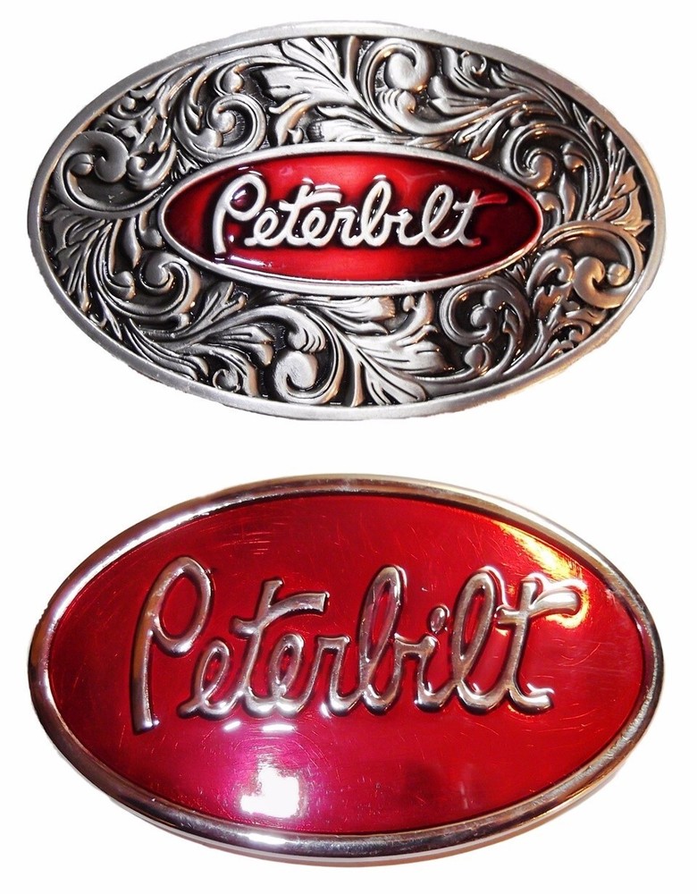 Peterbilt Set of 2 Silver and Red Metal Belt Buckles