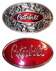 Peterbilt Set of 2 Silver and Red Metal Belt Buckles