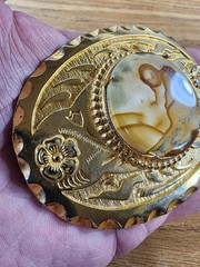 Vintage Oval Gold-Tone Western Belt Buckle w/Center Stone Cowboy Southwest
