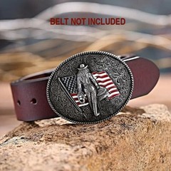 Western Cowgirl Rodeo Roper Silver Tone Cowboy Belt Buckle • American Flag