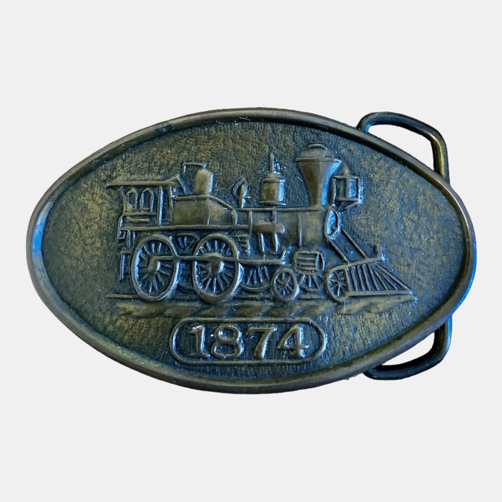 Vintage 1874 Locomotive Train Belt Buckle Approx 5”x2” Railroad 856