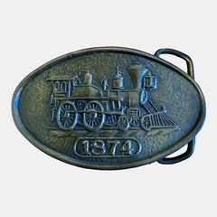 Vintage 1874 Locomotive Train Belt Buckle Approx 5”x2” Railroad 856