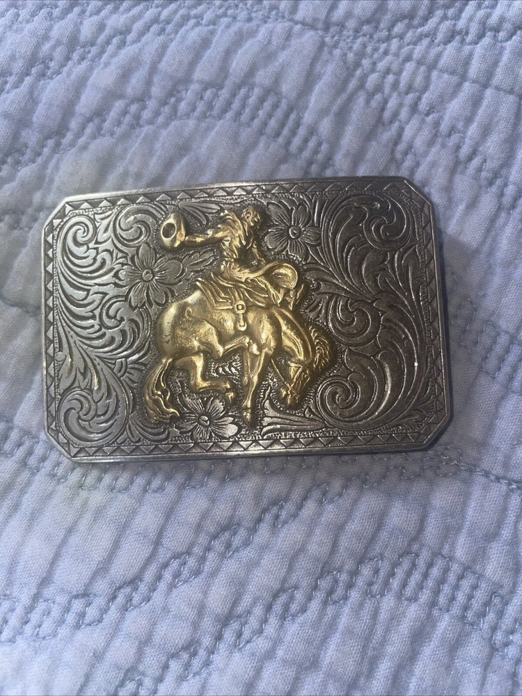 Western Gold/Silver Carved Flower Pattern Metal Belt Buckle