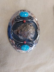 Belt Buckle Silver custom handmade buffalo turqoise stones