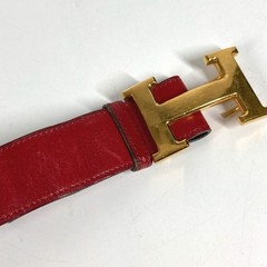 Hermes H Belt Vintage Buckle Leather G Engraved Red Black