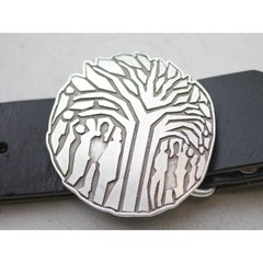 Tree of Life Belt Buckle Family Motif Round Antique Silver Symbolic Design