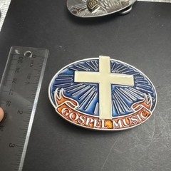 Gospel Music Cross Blue Orange Metal Belt Buckle 2451