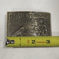 BUSTER BROWN AND TIGE Belt Buckle Lewis Buckles Chicago 3” x 2.25” Heavy Brass