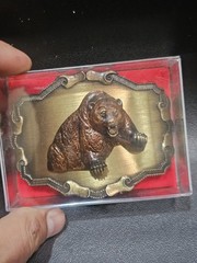 Vintage Raintree 3D Grizzly Bear Brass Buckle Outdoors Wildlife Western USA V8