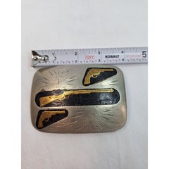 Vintage Western Belt Buckle Silver Gold Tone Rifle Revolver Three Gun Design