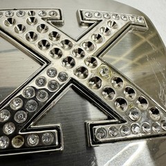 Rhinestone Studded X Letter Initial Monogram Silver Tone Belt Buckle