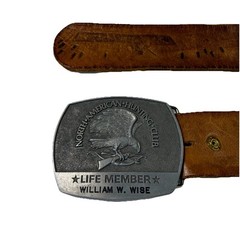 North American Hunting Club Life Member Belt Buckle With Leather Hunt Theme 38”