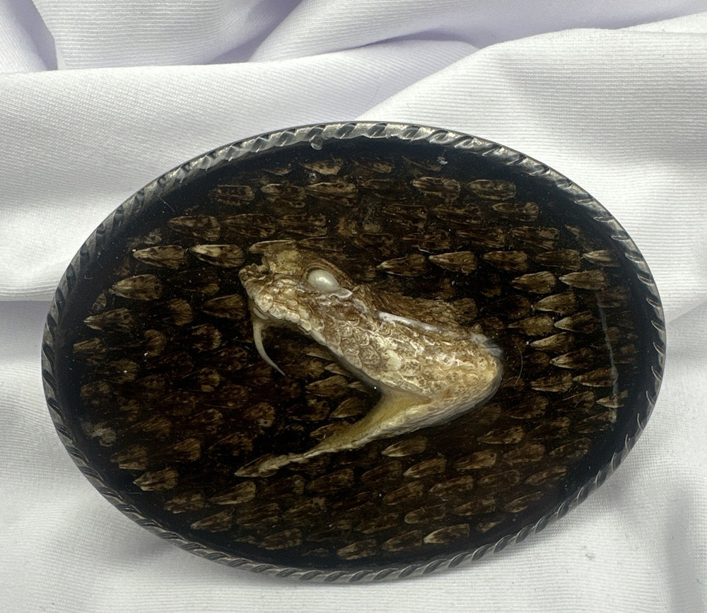 Authentic Taxidermy Western Diamondback Rattlesnake Head Resin Belt Buckle