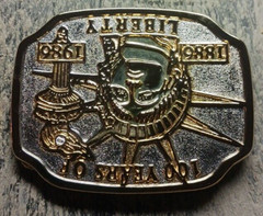100 Years of Liberty 1886-1986 Gold & Silver Tones Belt Buckle 3 3/8&Prime; x 2 5/8&Prime;