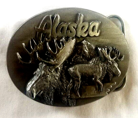 Alaska Moose Belt Buckle Silver-Tone Metal for 2&Prime; Belt 3.25&Prime; Long 1992