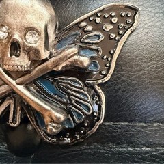 Gothic Skull Butterfly Belt Buckle Rhinestone Eyes Dark Grunge 3.5&Prime;x2.5&Prime; Punk