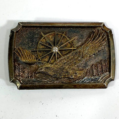 Soaring Eagle Belt Buckle Crystal Center Sunburst Trees Mountains Bronze Metal