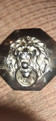 VINTAGE CHROME COLOR OLD SOLID LION&rsquo;S HEAD DOOR KNOCKER STYLE BUCKLE BELT