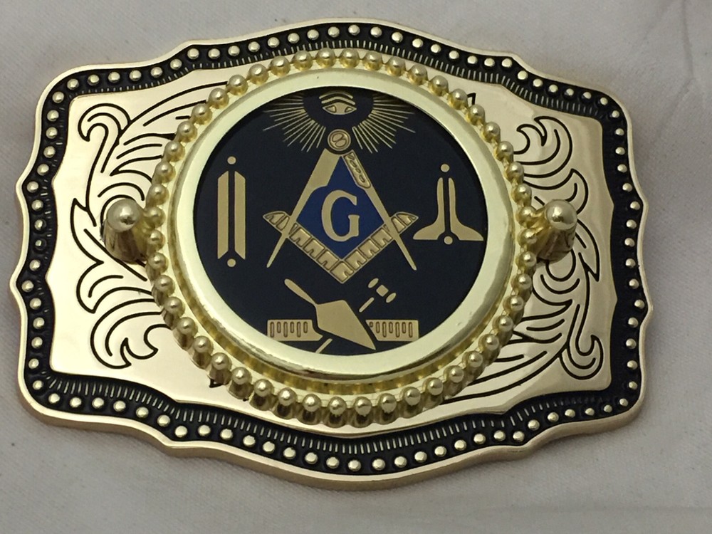 Masonic Symbols Belt Buckle Western Style Black and Gold (W167)