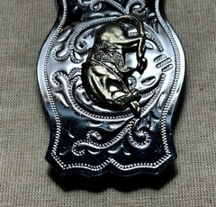 Western Horse Belt Buckle Silver Tone Engraved Cowboy Rodeo 1.5” Strap