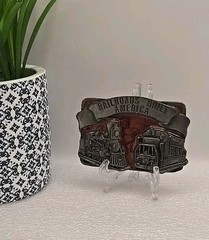 Vintage 1984 « RAILROADS BUILT AMERICA » Siskiyou 3D Belt Buckle Pewter & Resin