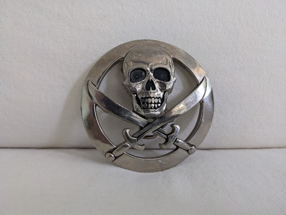 Silver Star Skull and Swords Belt Buckle Made in USA