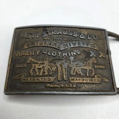 Levi Strauss Vintage Belt Buckle Two Horse Logo Brass Made in USA OS Gold Tone