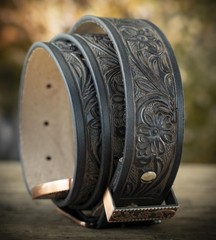 Angus Stoke western belt – Genuine buffalo 34&Prime;-36&Prime;, Black/Buckle Rose-gold