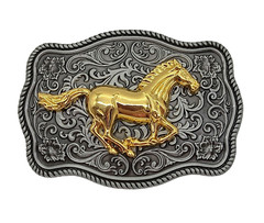 Western Belt Buckle – Horse with Floral Pattern Design – Men Women