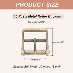 1.6&Prime;x1.3&Prime; Rectangle Shape Single Prong Belt Buckle (Bronze, Pack of 10)
