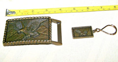 Brass Relief American Eagle spanned wings & mountains Belt Buckle and Key Chain