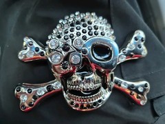Pirate Skull Head Crossbones with Rhinestone Accent Gothic Punk FL&B Belt Buckle