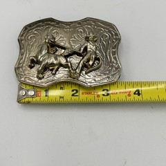 Vintage Belt Buckle Western Cowboy Silver Roping Horse & Rider Rodeo Scene 882