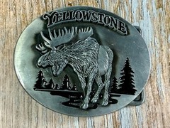 YELLOWSTONE National Park Moose Elk Wildlife Scene Silver Color Belt Buckle