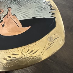 Vintage German Silver Belt Buckle Bald Eagle Head Gold Silver & Copper Tone