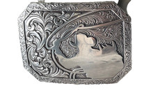 Nocona Mens Belt Buckle 3.75 x 2 in Cowboy Roper Western Rodeo Silver 1.5