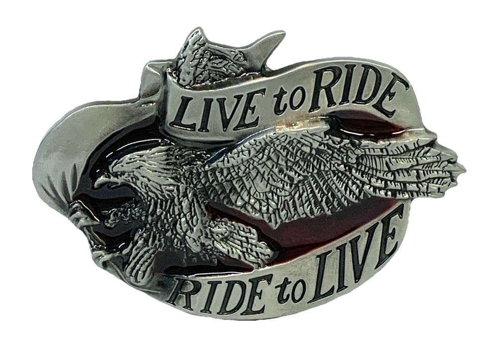 Live To Ride Ride To Live Belt Buckle Pewter/Epoxy 3.75”x 2.5” Fit Up To 1.75” q
