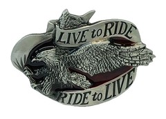 Live To Ride Ride To Live Belt Buckle Pewter/Epoxy 3.75”x 2.5” Fit Up To 1.75” q