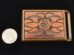 Tech Ether Guild Stamped Leather Solid Brass Rare Vintage Belt Buckle