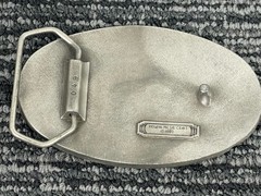 🔥 Vintage Silver Tone Metal Green Enamel Trucker Semi Western Belt Buckle 1982