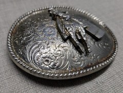 vintage USA made RODEO belt buckle BARREL RACING cowboy cowgirl WESTERN floral