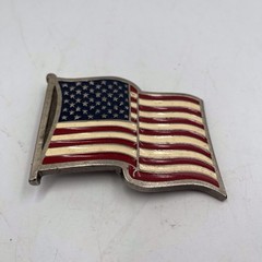 Metal Belt Buckle American Flag Waving Stamped #2155 Patriotic 2.5&Prime; x 3&Prime; Vintage